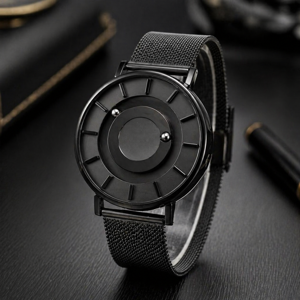 Black Stainless Steel Magnetic Ball Watch Providing Modern Design Everyday Style Support - With Box